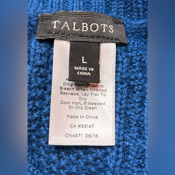 Talbots Wool Poncho Sweater Cape Pullover Cable Womens Blue Chunky Boho Size L - Picture 2 of 7